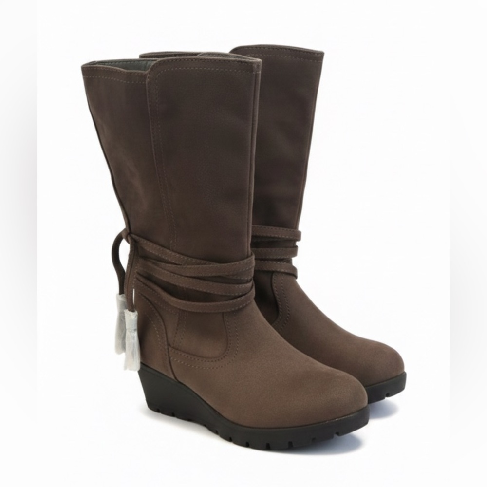 Rampage Girls Brown Faux Suede Tall Wedge Boots Size 13 NEW